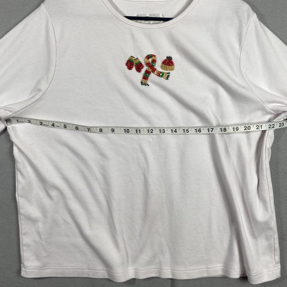 CJ Banks Womens Shirt Size 2X White Christmas Mittens Scarf Long Sleeve Top - Picture 6 of 9